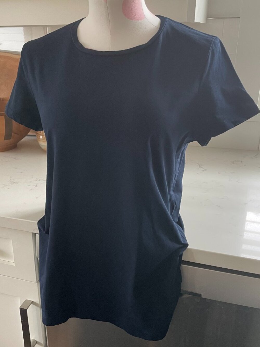 Jones New York Signature Classic SS Crew Nk Cotton Elastane Blend Top Navy Sz M